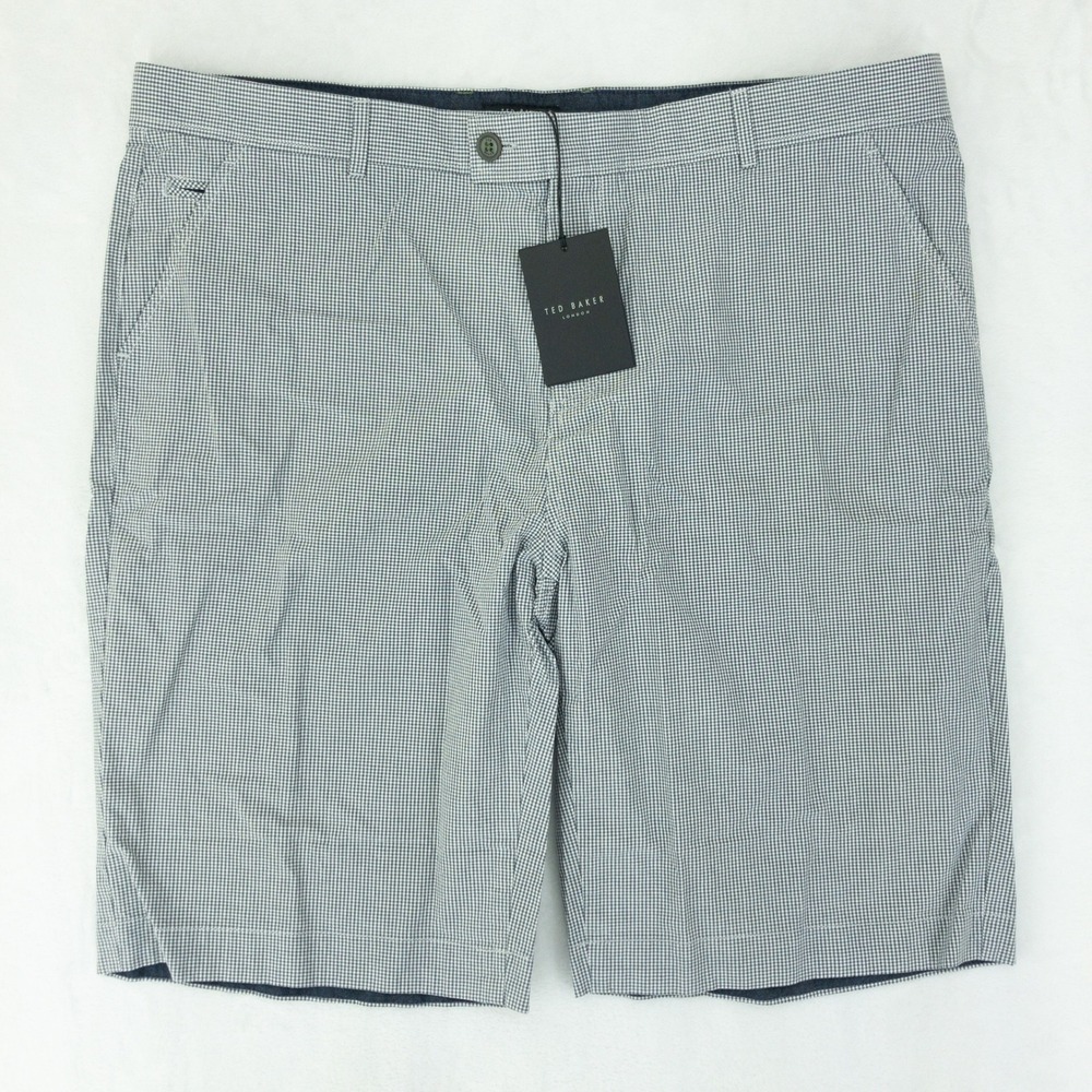 Ted Baker Shorts Mens Size 40R Blue Gingham Micro Check Casual 100% Cotton
